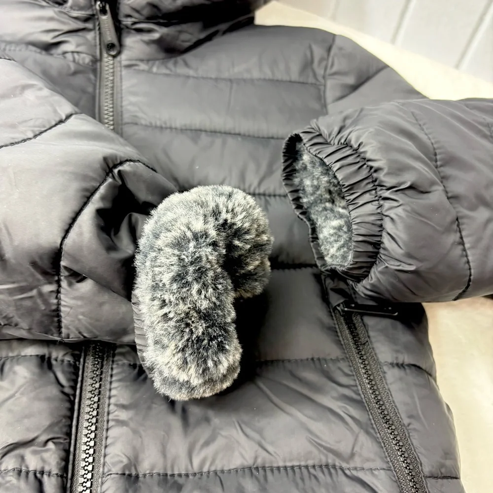 Abercrombie Kids Black Puffer Warm Jacket faux fur lining Size‎ 5/6